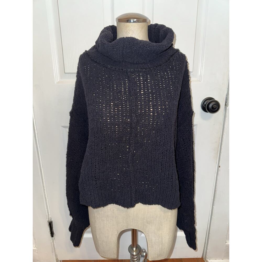 Free People Black Knit Sweater Cowl Neck Size XS Nylon Boxy